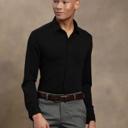 Turtle Black Slim Fit Self Design Shirt-picture-4