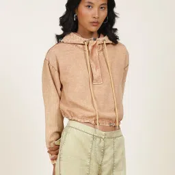 Label Ritu Kumar Camel Full Sleeves Hoodie image 1