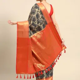 Silk Land Blue & Red Silk Woven Saree With Unstitched Blouse image 2