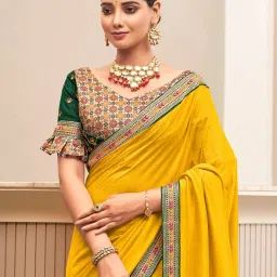 Saree Mall Yellow Silk Embroidered Saree With Unstitched Blouse image 2