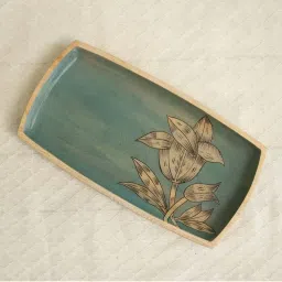 Ellementry Iris Teal Blue Wood Small Serving Platter - Set of 1 image 2