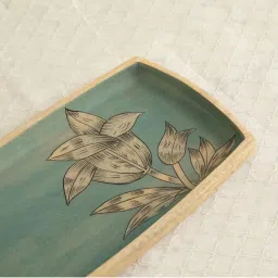 Ellementry Iris Teal Blue Wood Small Serving Platter - Set of 1 image 3