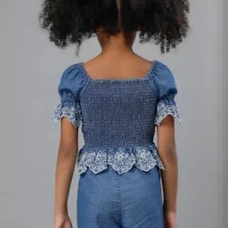 One Friday Kids Blue Embroidery Regular Fit Crop Top image 2