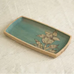 Ellementry Iris Teal Blue Wood Small Serving Platter - Set of 1 image 4