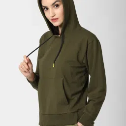 Forever 21 Olive Full Sleeves Hooded Sweatshirt image 3