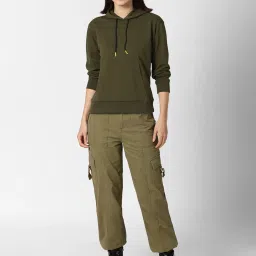 Forever 21 Olive Full Sleeves Hooded Sweatshirt image 4
