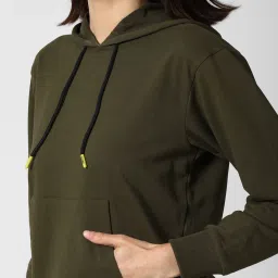 Forever 21 Olive Full Sleeves Hooded Sweatshirt image 5