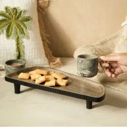 Ellementry Orbis Brown Wood Asymmetric Tri-Legged Platter - Set of 1 image 2