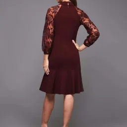 Miss Chase Wine V Neck Full Sleeves Blazer Knee Length Dress image 2