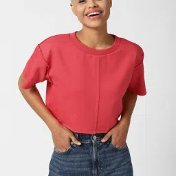 Forever 21 Coral Half Sleeves Crop Sweatshirt image 1