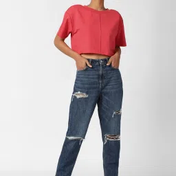 Forever 21 Coral Half Sleeves Crop Sweatshirt image 4
