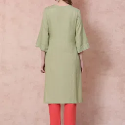 Rangriti Green Embroidered Straight Kurta image 2