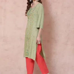 Rangriti Green Embroidered Straight Kurta image 3