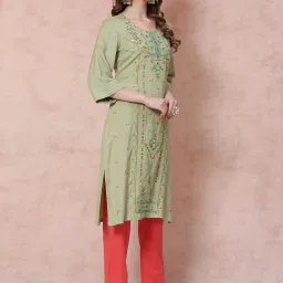 Rangriti Green Embroidered Straight Kurta image 4