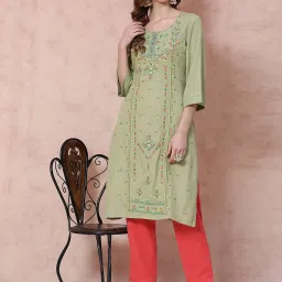 Rangriti Green Embroidered Straight Kurta image 5