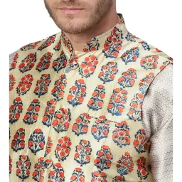 Sojanya Beige & Orange Floral Print Nehru Jacket image 4