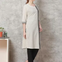 Rangriti Beige Striped Straight Kurta image 4