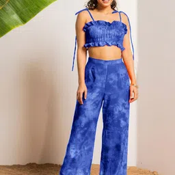 aoba EROTISSCH Blue Tie and Dye Shoulder Straps Relaxed-Fit Top With Trouser image 1