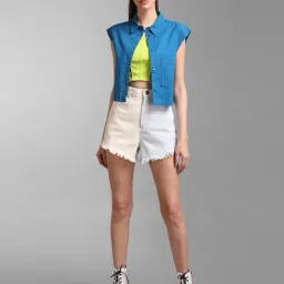 KZ07 by Kazo Off White & Light Grey Color-Block Denim Shorts image 4