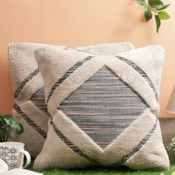 Romee Beige Cotton Geometric Cushion Covers-image-61