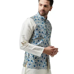 Sojanya Blue Floral Print Nehru Jacket image 3
