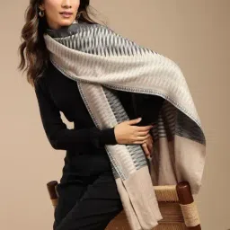 Fabindia Beige Regular Fit Woven Design Stole image 4