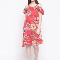 Rare Red Floral Print A Line Dress image 1