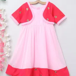 Many Frocks Kids Light Pink Embellished Gown with Shrug image 1