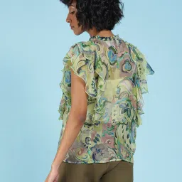 Label Ritu Kumar Green Printed Top With Camisole image 2