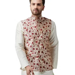 Sojanya Beige & Maroon Floral Print Nehru Jacket image 1