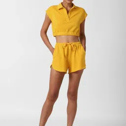 Forever 21 Yellow Regular Fit Crop Top With Shorts image 1