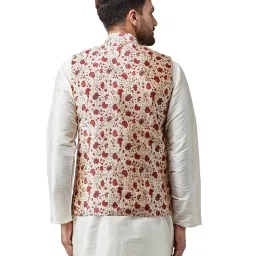Sojanya Beige & Maroon Floral Print Nehru Jacket image 2
