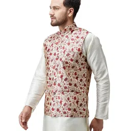 Sojanya Beige & Maroon Floral Print Nehru Jacket image 3