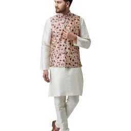 Sojanya Beige & Maroon Floral Print Nehru Jacket image 5