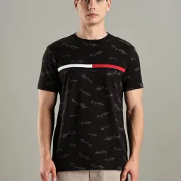 TOMMY HILFIGER Black Cotton Regular Fit Logo T-Shirt-picture-24