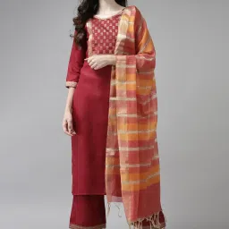 Indo Era Red & Yellow Striped Dupatta image 1
