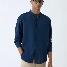 ETA by Westside Navy Solid Relaxed-Fit Cotton Shirt-image-39