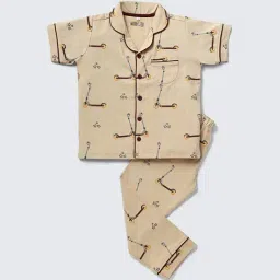 Nite Flite Girls Beige Cotton Printed Pyjama Set-image-68