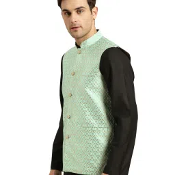 Sojanya Sea Green & Gold Printed Nehru Jacket image 3