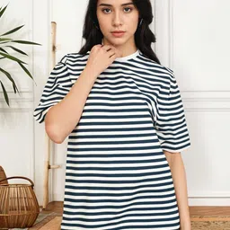 mack jonney VIMAL JONNEY Women Striped Monochrome Pockets T-shirt-picture-25