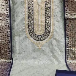 BlissFlair Floral Printed Thread Work Chanderi Cotton Unstitched Dress Material image 4