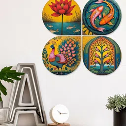 ArtVibes Set Of 4 Yellow & Green Nature & Spiritual Wooden Wall Decor image 5