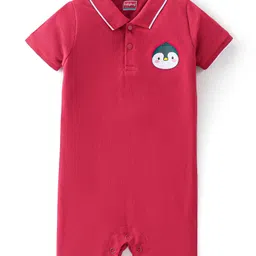 Babyhug 100% Cotton Knit Half Sleeves Romper Penguin Print - Red-picture-11