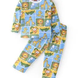 Babyhug Cotton Knit Full Sleeves Night Suit with Animal Print - Multicolour-picture-26