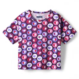 Pine Kids Cotton Knit Half Sleeves Oversize T-Shirt With Heart Print - Purple-picture-40