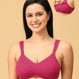 The Mom Store Cotton Elastane Sleeveless Solid Nursing & Feeding Non Padded Bra - Fuschia-image-28