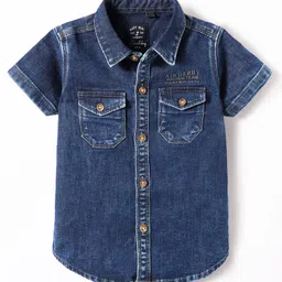 Ruff Denim Woven Half Sleeves Washed Shirt - Navy Blue-picture-22