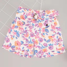 Pantaloons Junior Cotton Floral Printed Shorts With Belt - White-image-20