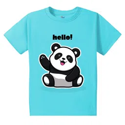 KAVEE Pure Cotton Half Sleeves Cute Panda Printed Bio Washed Tee - Sky Blue-picture-21