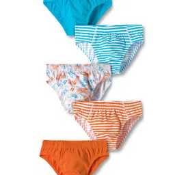 Honeyhap Premium 100% Cotton Elastane Knit with Bio Finish Briefs with Stripes Solid & Gaming Print Pack of 5 - Bright White Russet Orange & Scuba Blue-picture-12